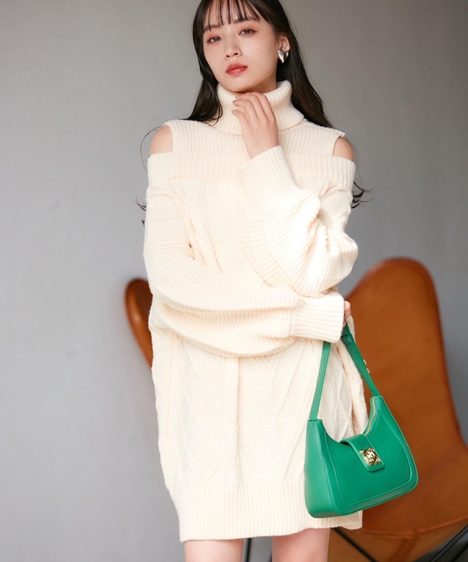 VIS「【洗える】オフショルケーブル編みワンピース」|ワンピース|