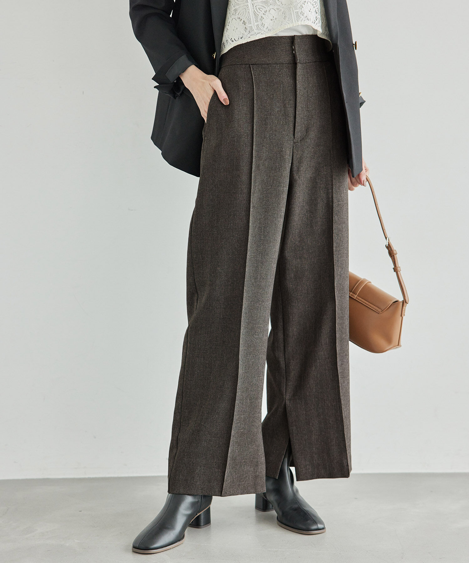 Rope&rsquo;Picnic「ウールライクサージワイドパンツ/セットアップ対応・リンクコーデ」|チノ|