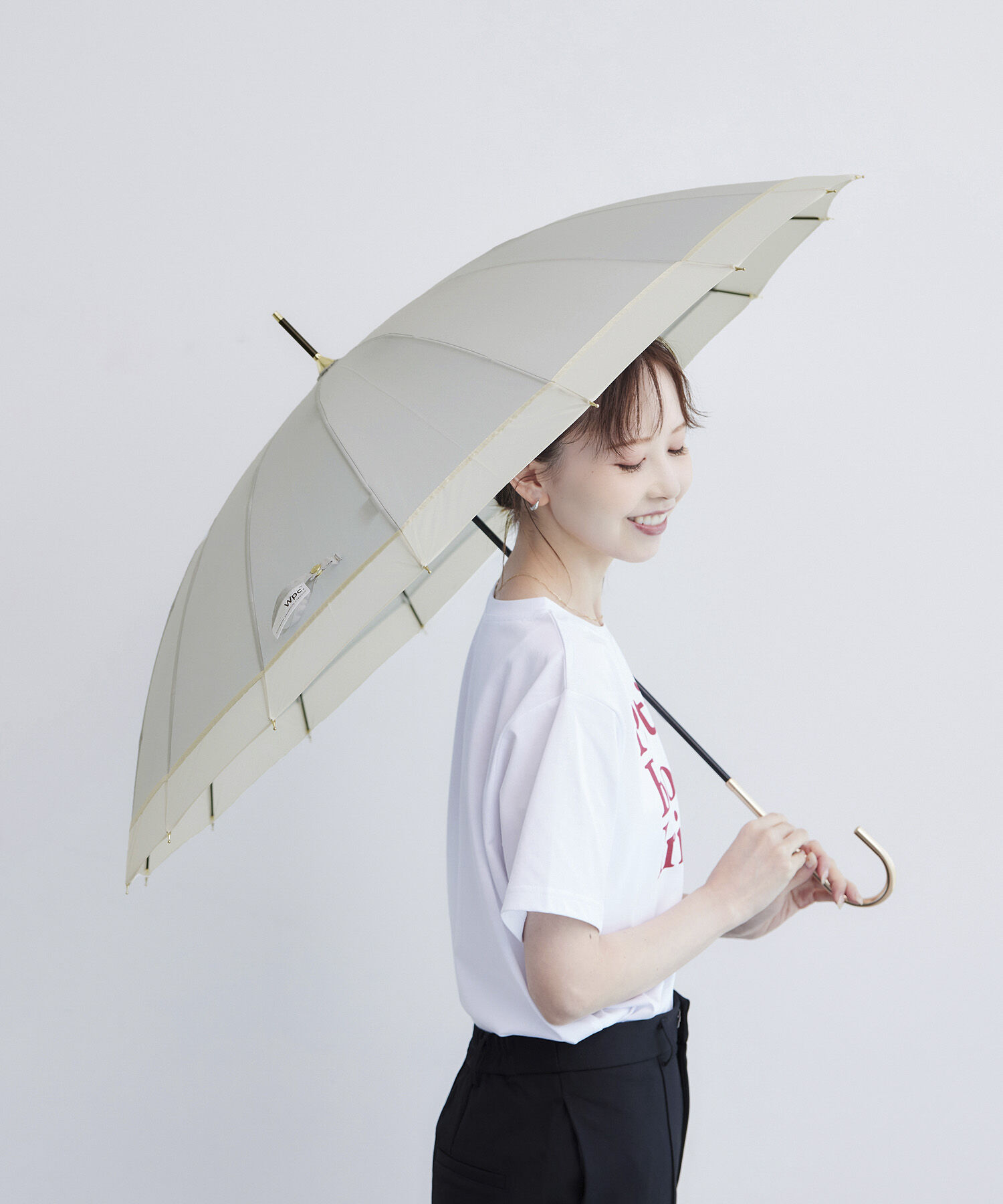 ROPE PICNIC PASSAGE「【Wpc.】晴雨兼用/16本切り継ぎラインロングアンブレラ」|傘|グレー系(09)