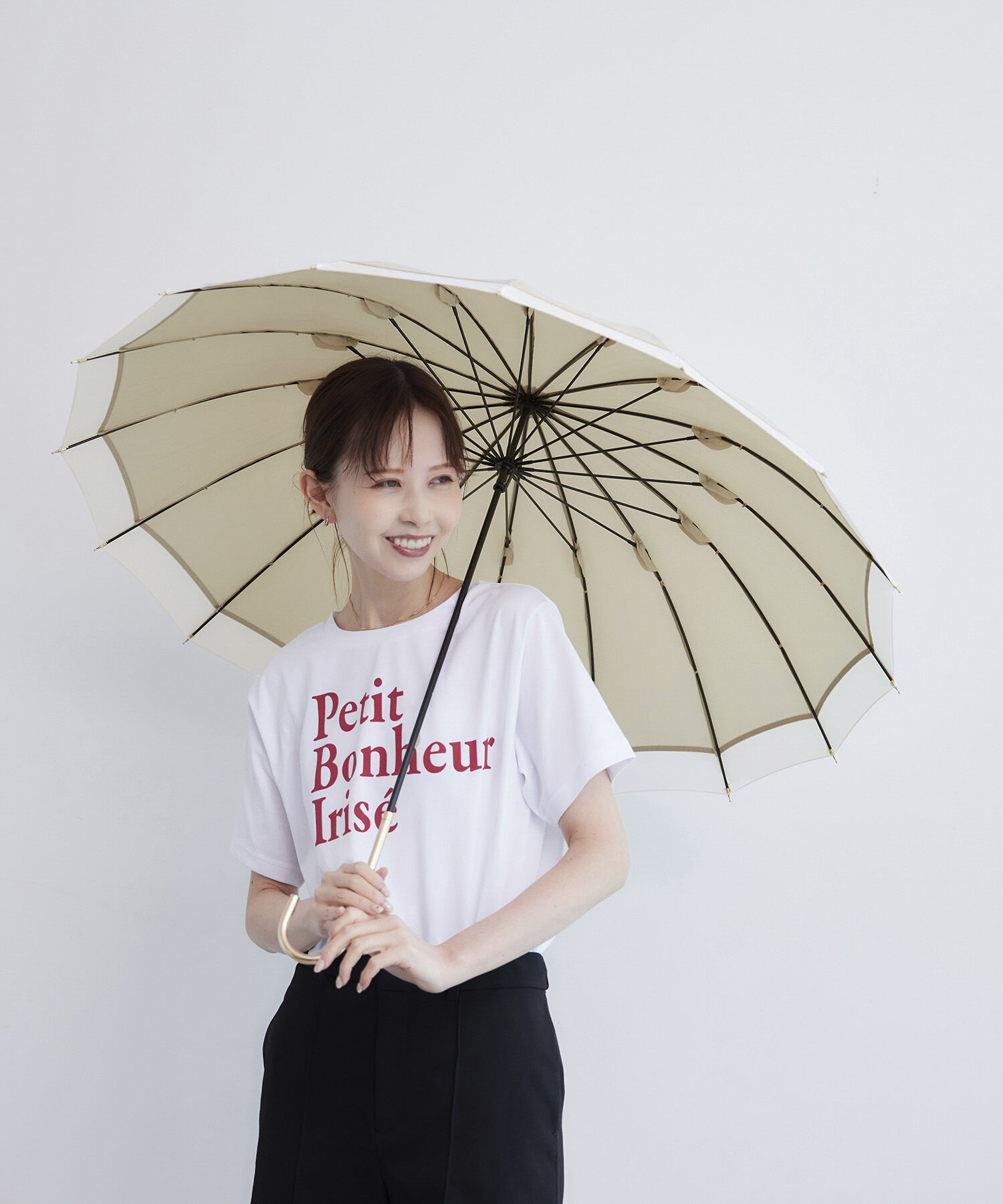 ROPE PICNIC PASSAGE「【Wpc.】晴雨兼用/16本切り継ぎラインロングアンブレラ」|傘|ベージュ(27)