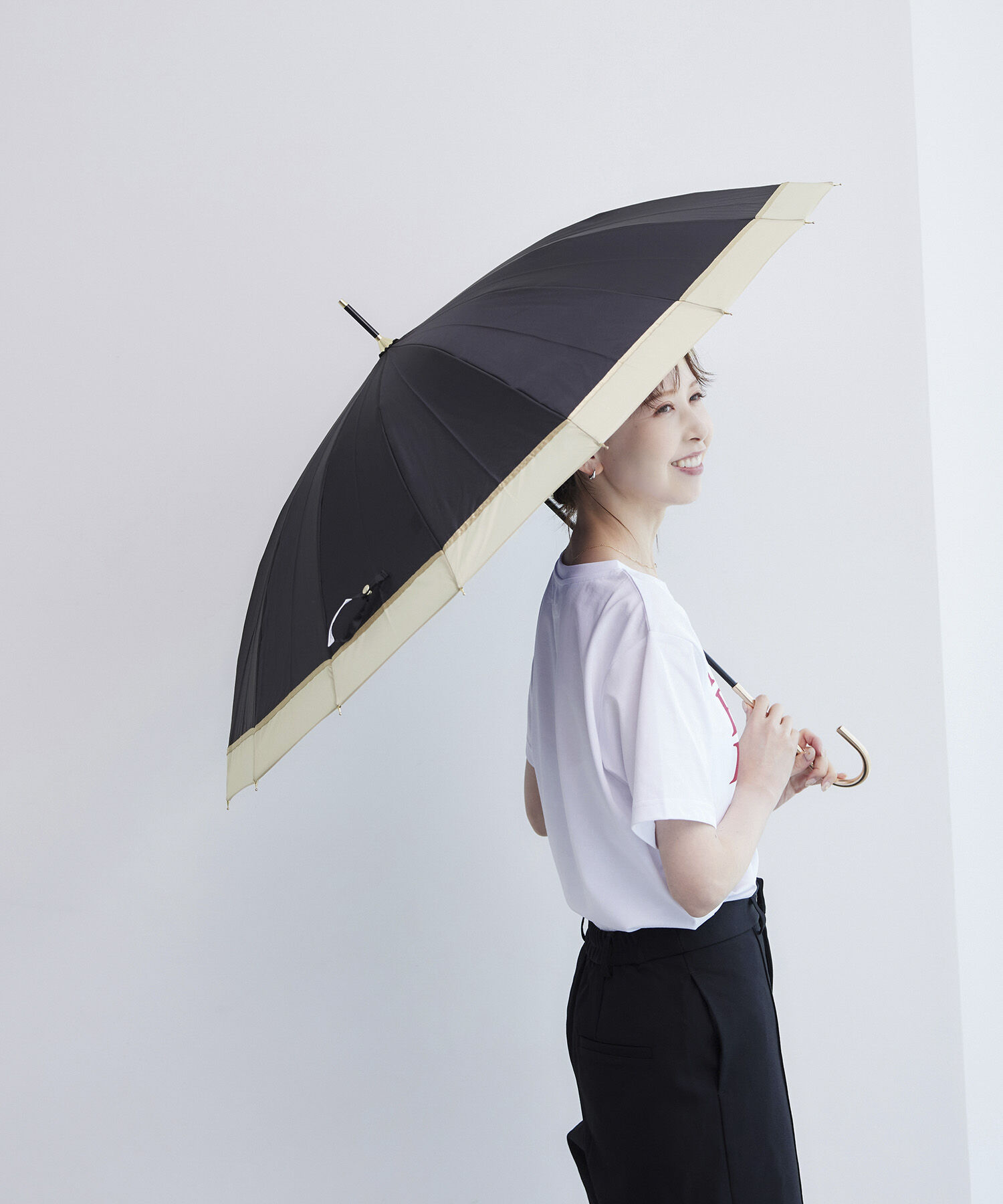 ROPE PICNIC PASSAGE「【Wpc.】晴雨兼用/16本切り継ぎラインロングアンブレラ」|傘|ネイビー(40)