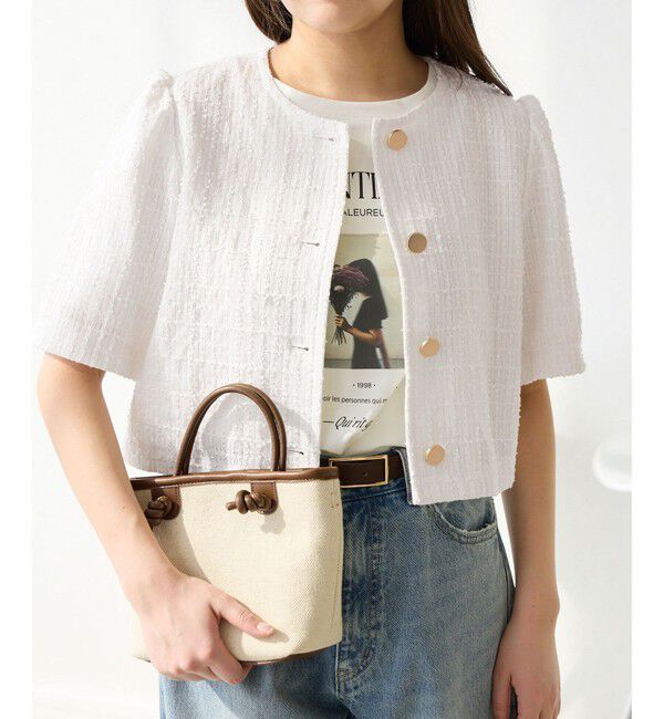 Rope&rsquo;Picnic「【サマー・ツイード】金ボタンカーディジャケット」|ノーカラージャケット|