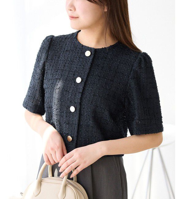 Rope&rsquo;Picnic「【サマー・ツイード】金ボタンカーディジャケット」|ノーカラージャケット|