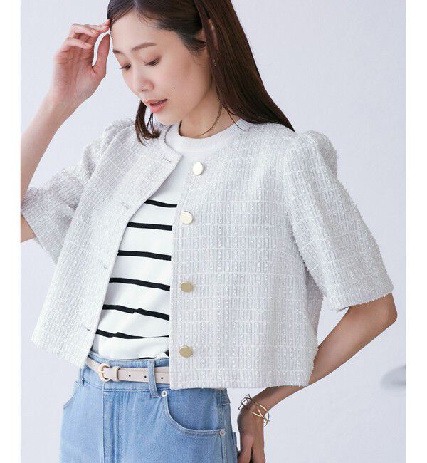 Rope&rsquo;Picnic「【サマー・ツイード】金ボタンカーディジャケット」|ノーカラージャケット|