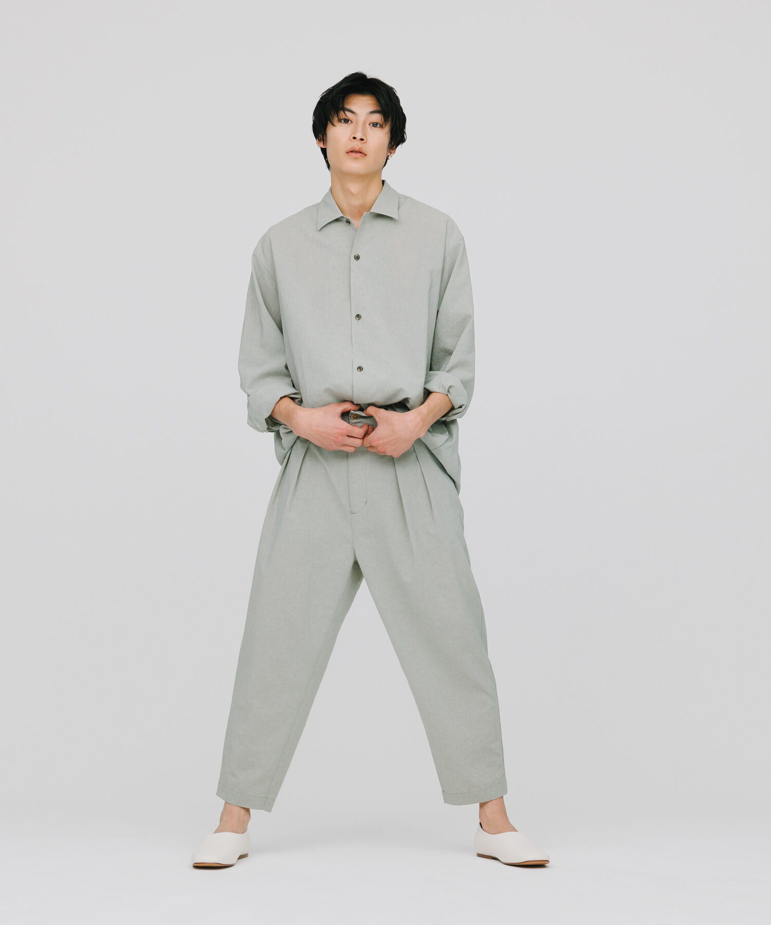 ADAM ET ROPE'「【RIRANCHA/リランチェ】ワイドシルエット シャツジャケット / 速乾 / 冷感 / イージーケア / ユニセックス」|ブルゾン・スタジャン|ライトグリーン(33)