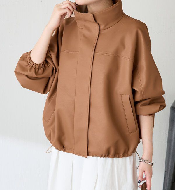  「レザータッチ刺繍入りスタンドブルゾン」|ベスト・ジレ|