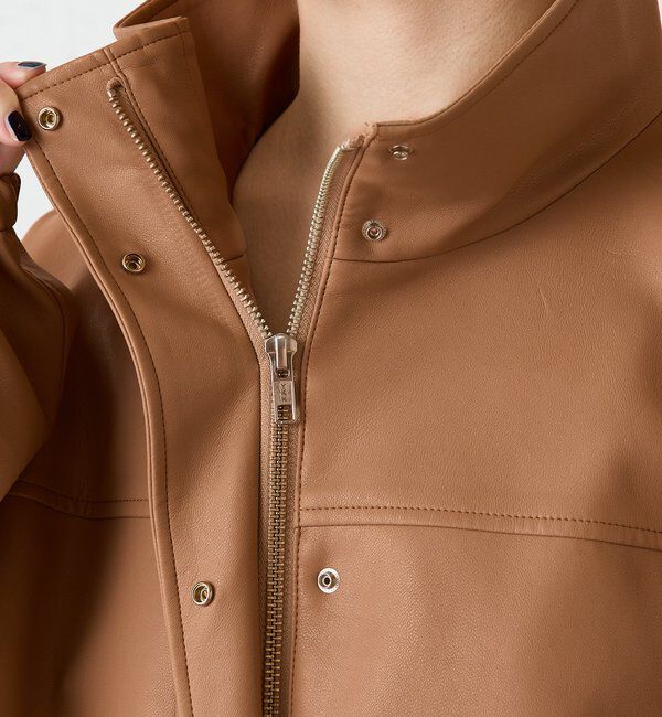  「レザータッチ刺繍入りスタンドブルゾン」|ベスト・ジレ|