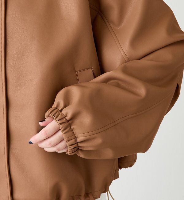  「レザータッチ刺繍入りスタンドブルゾン」|ベスト・ジレ|