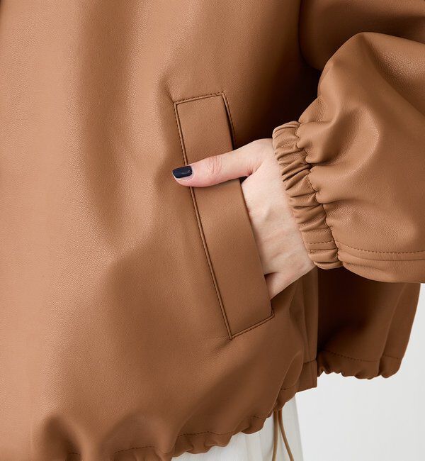  「レザータッチ刺繍入りスタンドブルゾン」|ベスト・ジレ|