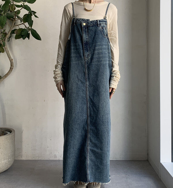  「裾フリンジデニムジャンスカ」|ワンピース|