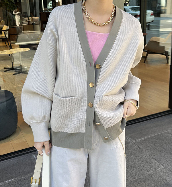  「配色Vカーディガン」|カーディガン|ライトグレー