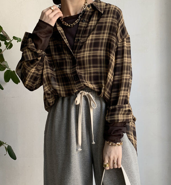  「シアーチェックシャツ」|シャツ・ブラウス|ブラウン