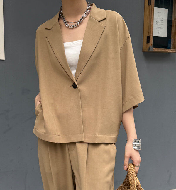  「接触冷感5分袖ジャケット」|テーラードジャケット|ベージュ