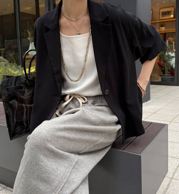  「接触冷感5分袖ジャケット」|テーラードジャケット|ブラック