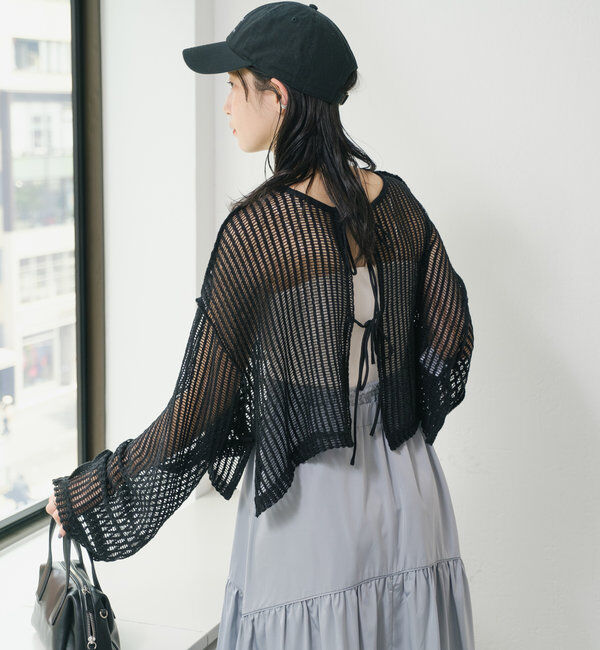  「【WEB限定/2サイズ展開】カットレースカーディガン」|Tシャツ・カットソー|ブラック