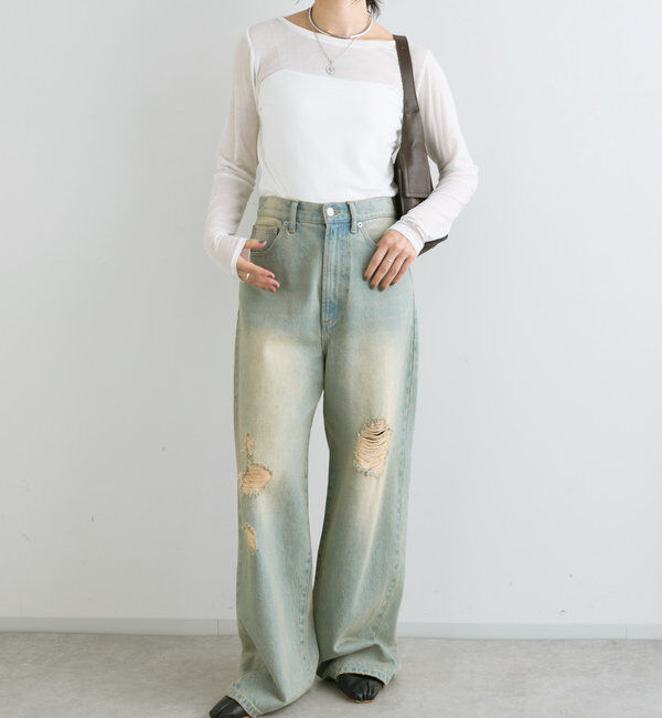  「【MONN.:.(モン)】ハイライズダメージDENIM」|デニム|