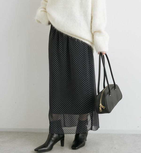  「【軽やかな足元に】ドットシフォンタイトスカート」|スカート|