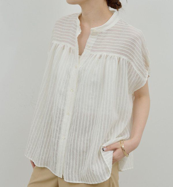  「【HERITANOVUM】スリーブレスバンドシャツ」|シャツ・ブラウス|ホワイト