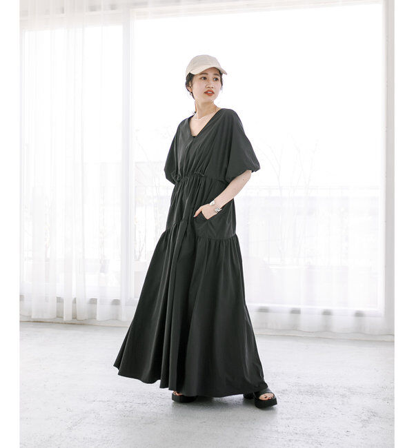  「【3サイズ展開】ドロストギャザーワンピース」|ワンピース|