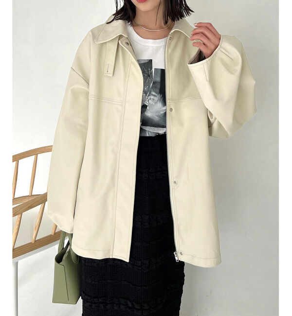  「【3色展開】フェイクレザージャケット」|その他|アイボリー