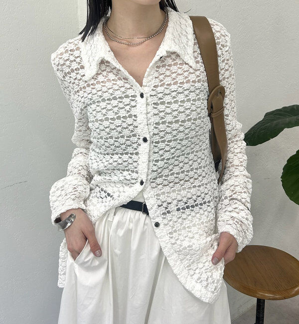  「襟付きレースカーディガン」|Tシャツ・カットソー|