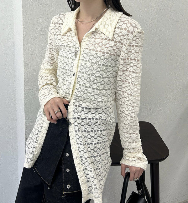  「襟付きレースカーディガン」|Tシャツ・カットソー|