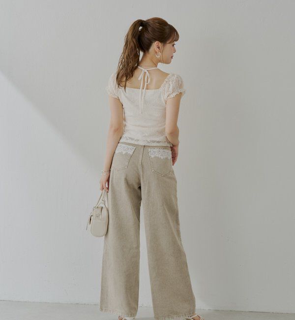  「フロントリボンレイヤードレーストップス」|Tシャツ・カットソー|