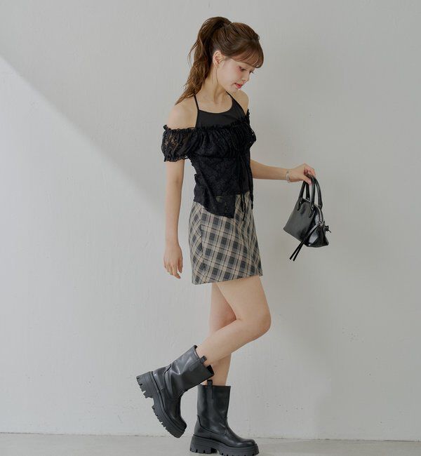  「フロントリボンレイヤードレーストップス」|Tシャツ・カットソー|