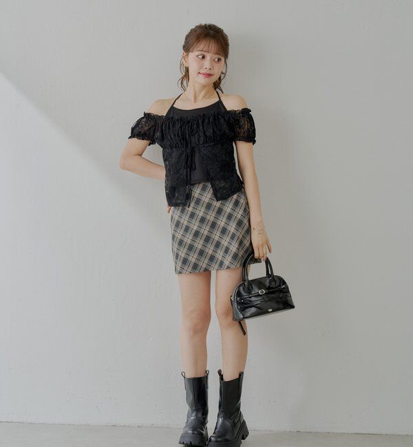  「フロントリボンレイヤードレーストップス」|Tシャツ・カットソー|