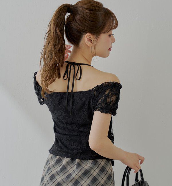  「フロントリボンレイヤードレーストップス」|Tシャツ・カットソー|