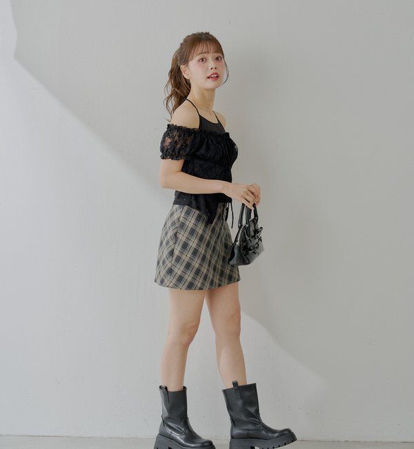  「フロントリボンレイヤードレーストップス」|Tシャツ・カットソー|