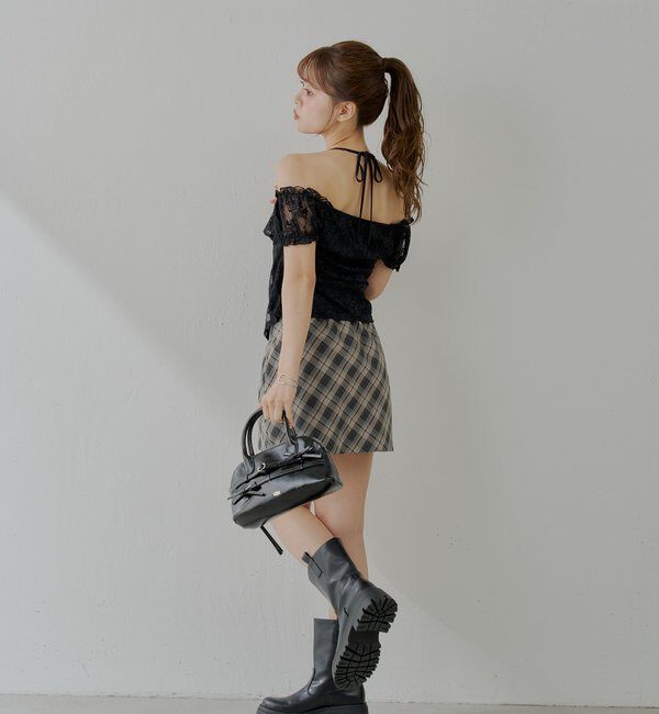  「フロントリボンレイヤードレーストップス」|Tシャツ・カットソー|