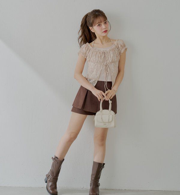  「フロントリボンレイヤードレーストップス」|Tシャツ・カットソー|