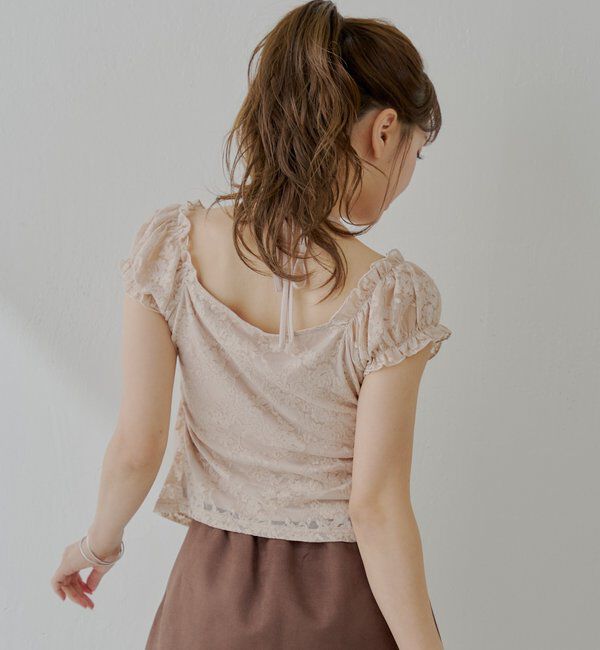  「フロントリボンレイヤードレーストップス」|Tシャツ・カットソー|