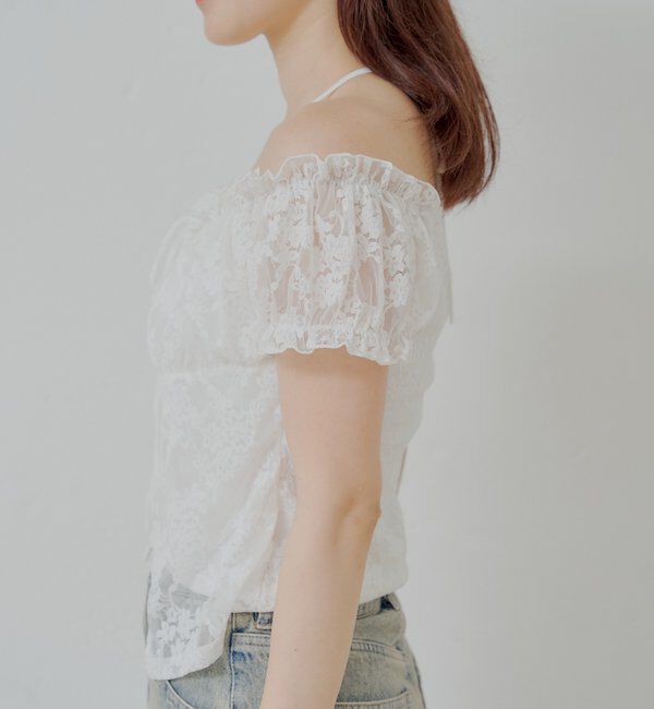  「フロントリボンレイヤードレーストップス」|Tシャツ・カットソー|