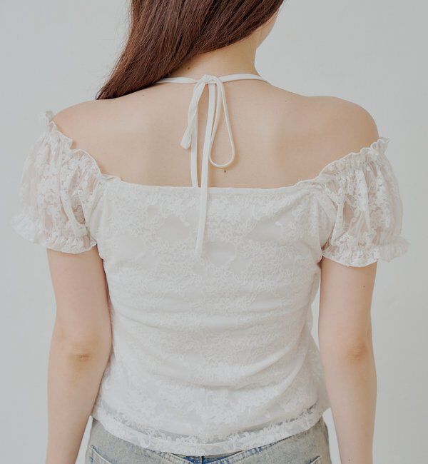  「フロントリボンレイヤードレーストップス」|Tシャツ・カットソー|