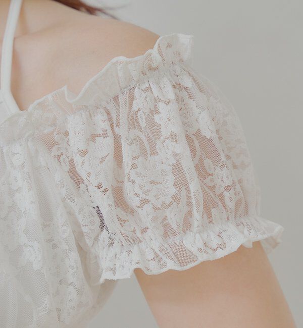  「フロントリボンレイヤードレーストップス」|Tシャツ・カットソー|