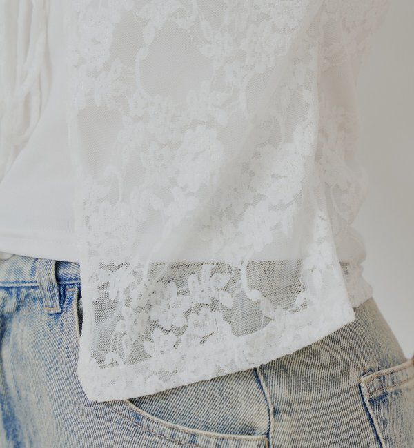  「フロントリボンレイヤードレーストップス」|Tシャツ・カットソー|