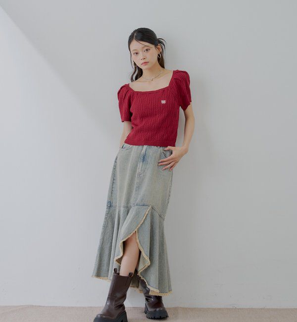  「ケーブルスクエア半袖ニット」|ニット・セーター|