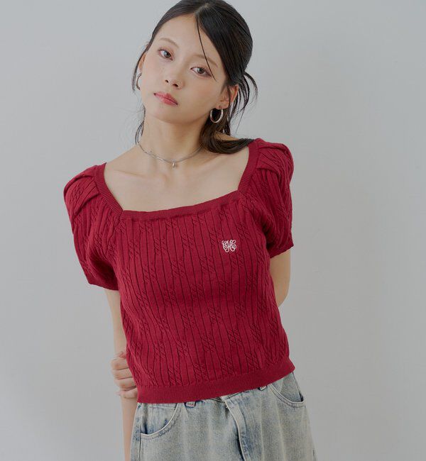  「ケーブルスクエア半袖ニット」|ニット・セーター|