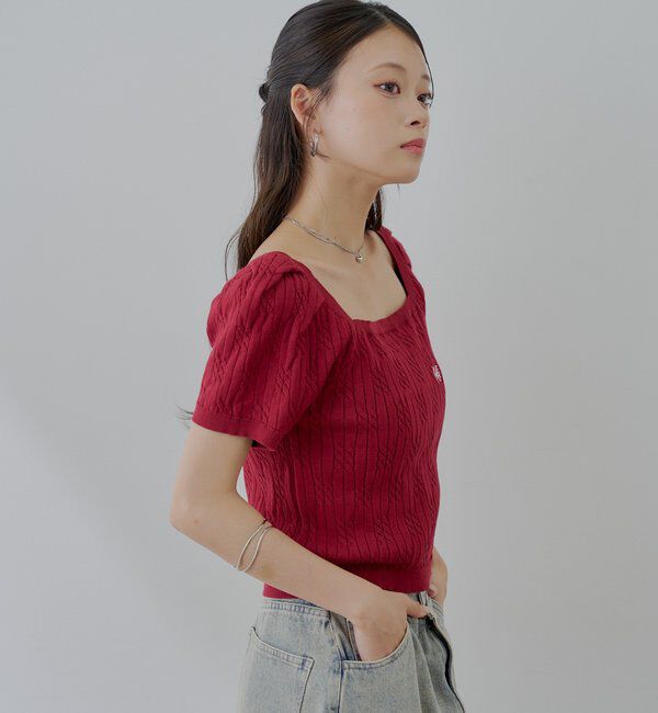  「ケーブルスクエア半袖ニット」|ニット・セーター|