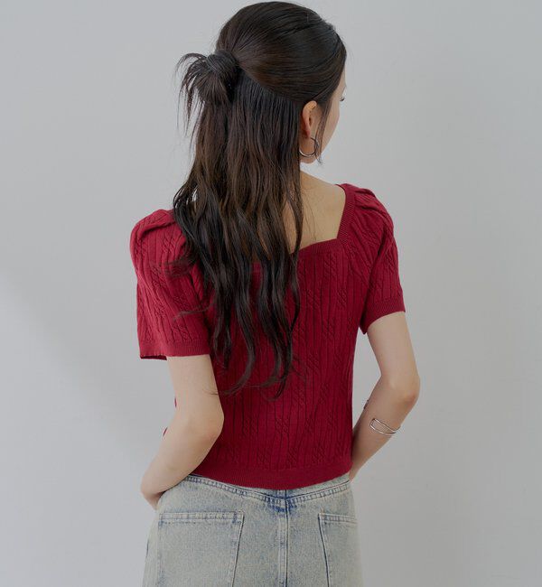  「ケーブルスクエア半袖ニット」|ニット・セーター|