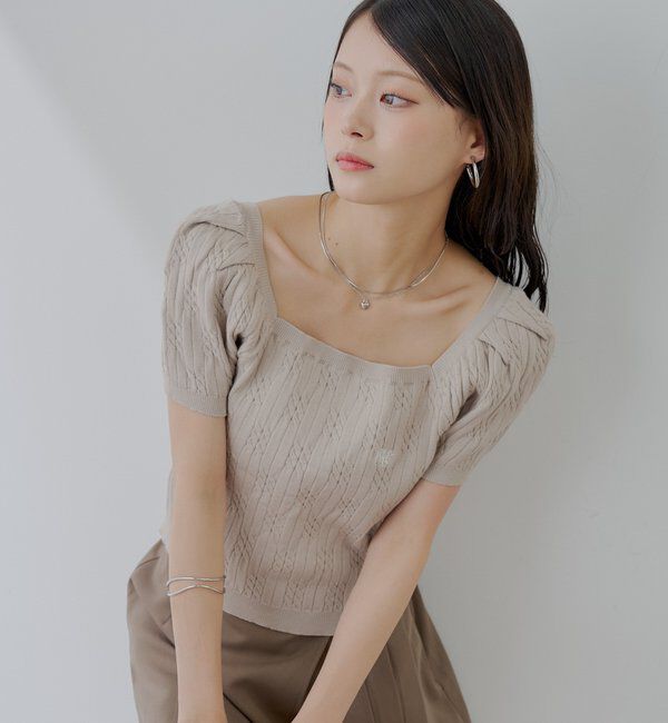  「ケーブルスクエア半袖ニット」|ニット・セーター|