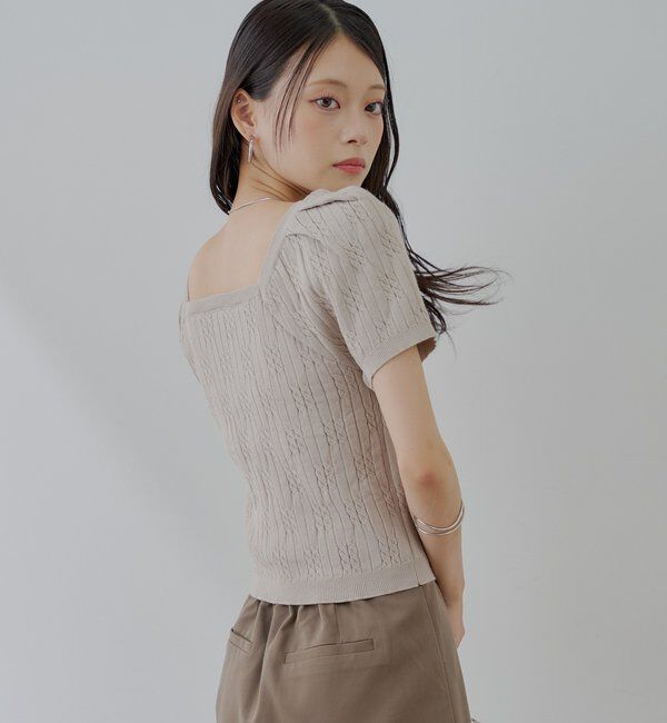  「ケーブルスクエア半袖ニット」|ニット・セーター|