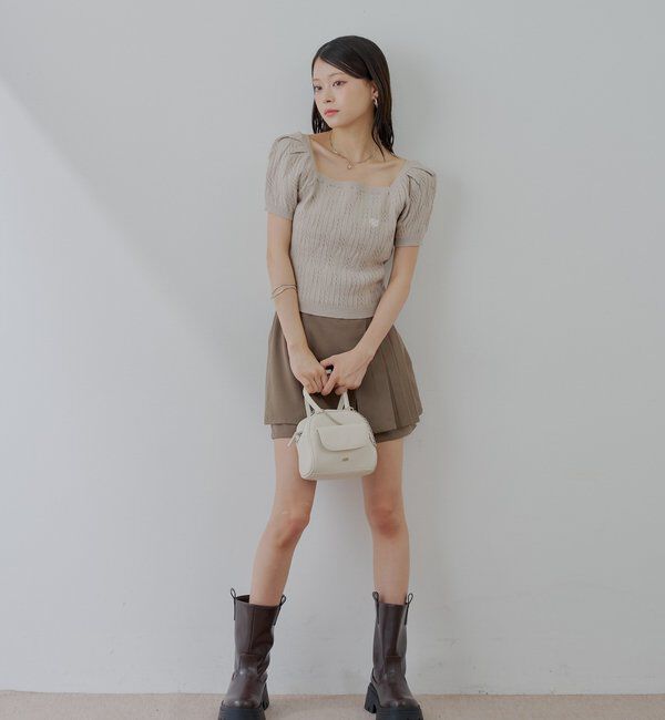  「ケーブルスクエア半袖ニット」|ニット・セーター|