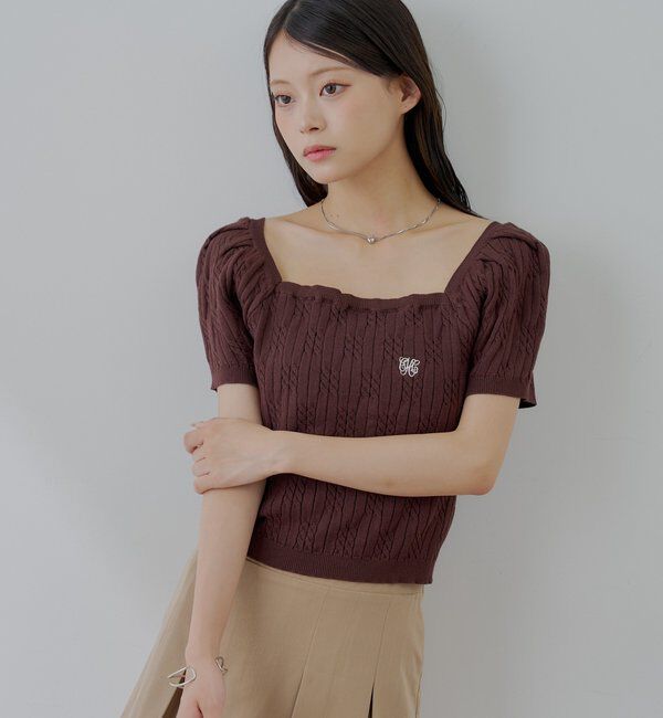  「ケーブルスクエア半袖ニット」|ニット・セーター|