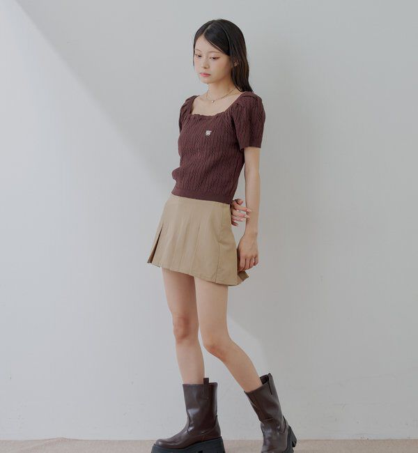  「ケーブルスクエア半袖ニット」|ニット・セーター|