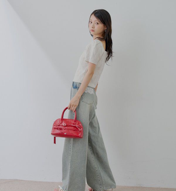  「ケーブルスクエア半袖ニット」|ニット・セーター|