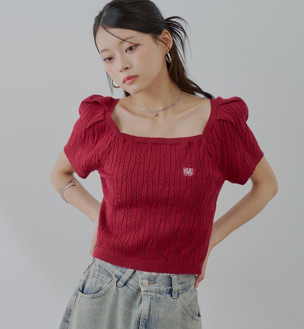  「ケーブルスクエア半袖ニット」|ニット・セーター|