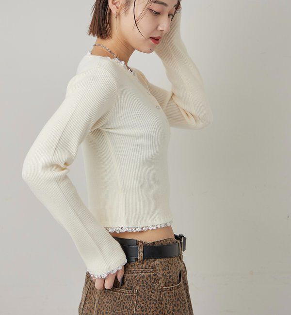  「レースレイヤードヘンリーニット」|ニット・セーター|